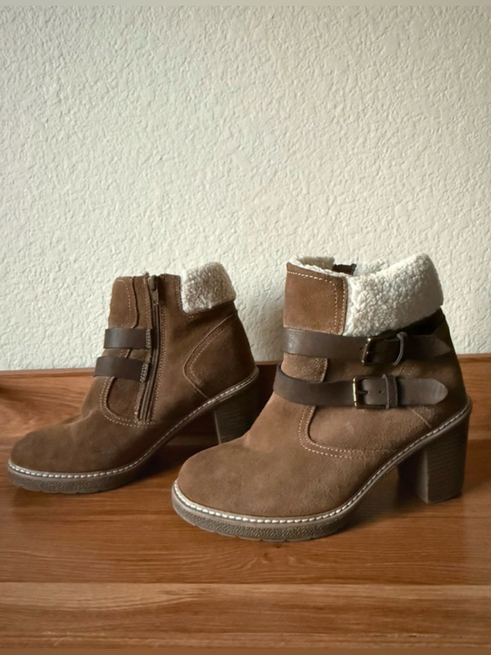 White Mountain "Joker II" Brown Suede Sherpa Booties